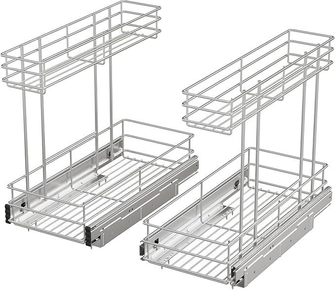 Under Sink Organizer 2 Packs, Pull Out Cabinet Organizer 2 Tier, Under Sink Slide Out Organizer Chrome Plated, Under Kitchen Bathroom Sink Organizer, Pantry Cabinet Closet Organization Rack, 9"W X19"D - NeatNest