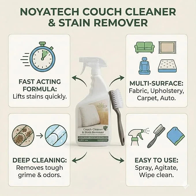 NOYATECH Couch Cleaner and Stain Remover Spray – Professional Strength, Multi-Surface Fabric and Upholstery Cleaner – Pet-Safe, Non-Toxic, Quick-Drying for Couches, Sofas & Car Interiors - NeatNest