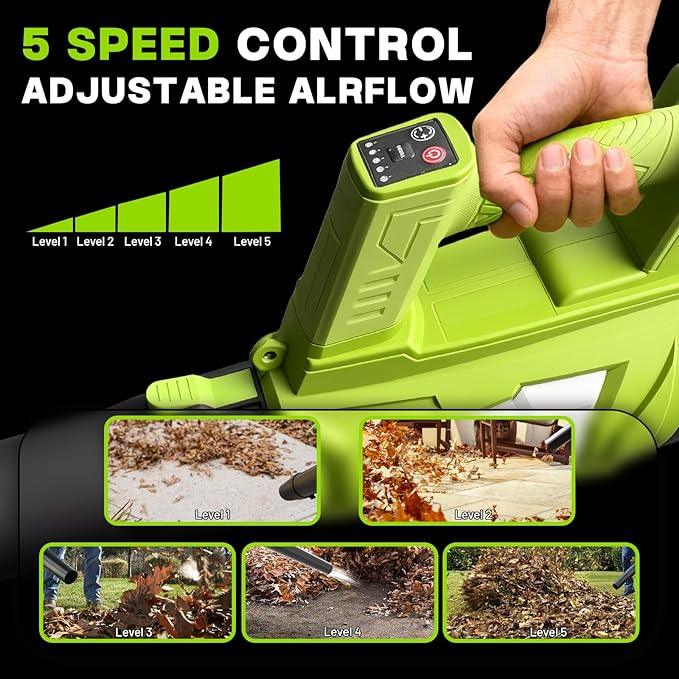 Leaf Blower Cordless, Electric Leaf Blower with 2 x 4.5Ah Batteries and Charger, 5 Speed Modes, 1 x Adjustable Shoulder Strap, Lightweight Leaf Blowers for Blowing Lawn Care, Garden, Patio Cleaning - NeatNest