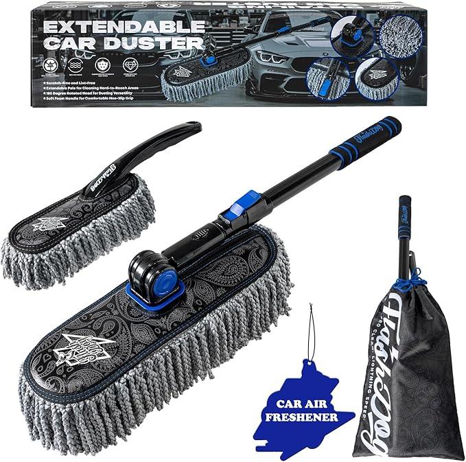 Flash Dog Car Duster Exterior & Interior Scratch Free Kit Microfiber and Telescopic Aluminum Alloy Handle for Cars/SUV/Trucks with Car Duster Interior, Portable Waterless Dust Removal - NeatNest