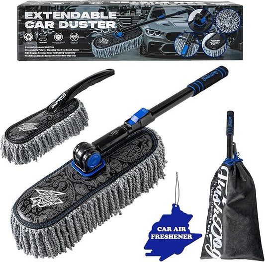 Flash Dog Car Duster Exterior & Interior Scratch Free Kit Microfiber and Telescopic Aluminum Alloy Handle for Cars/SUV/Trucks with Car Duster Interior, Portable Waterless Dust Removal - NeatNest
