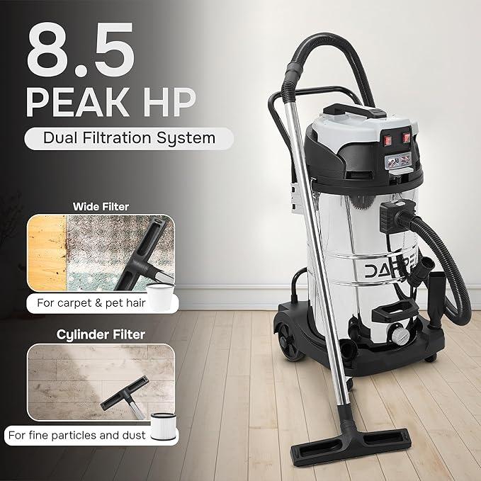 21 Gallon 8.5 Peak HP Wet/Dry Vacuum, Stainless Steel Tank, 2 in 1 Function Portable Shop Vacuum with Attachments, Built-in Drain Ideal for Jobsite, Garage & Workshop. - NeatNest