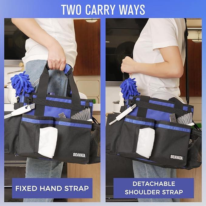 Compact Wearable Cleaning Caddy, Small Supplies Organizer with Handle & Shoulder Straps for Housekeepers, Under Sink & Car Cleaning Tool Organizer Bag (Blue) - NeatNest
