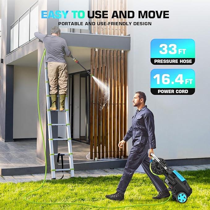 Professional Electric Pressure Washer 4800PSI, 4.0GPM Portable Power Washer with 4 QC Nozzles and Soap Bottle, Washer Machine for Cars/Home/Driveways/Patios/Decks/Fences (Blue) - NeatNest