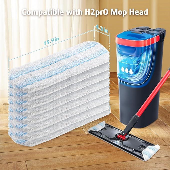 AIR U+ 8 Pack Mop Replacement Pads for Ocedar H2prO Flat Mop System, Machine Washable Reusable Microfiber Replace Heads for O-Cedar H2pro Floor Mop Refills - NeatNest