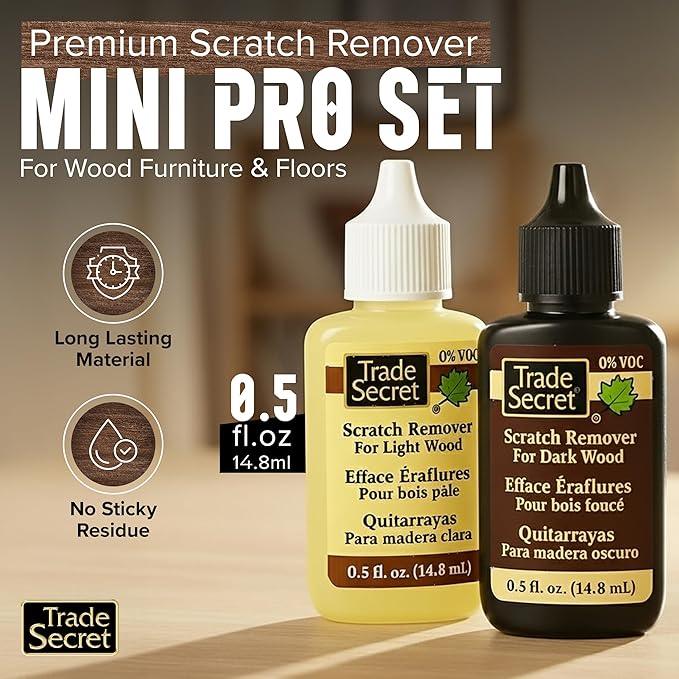Trade Secret Scratch Remover Mini Pro Set (2x 0.5 oz), Restore & Conceal Small Scratches on Dark & Light Wood Furniture and Flooring – Coconut Oil-Based Formula - NeatNest