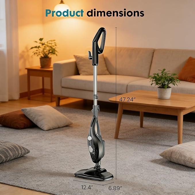 Steam Mop, Handheld Steam Cleaner with 2 Washable Pads, Floor Steamer for Hardwood and Tile, Multipurpose Floor Cleaner Machine for Carpets, Furniture, Windows, Black and Grey - NeatNest