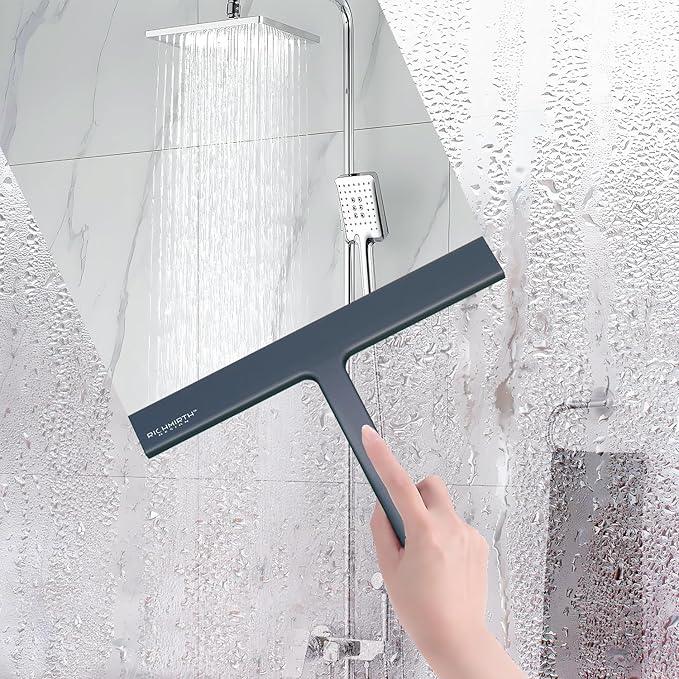 Shower Squeegee for Glass Doors, 9" Inch Width Silicone Rubber Blade Squeegee Window Cleaner Tool Squeegee for Shower Glass Doors Bathroom Mirror Car Window Tile - Gray - NeatNest