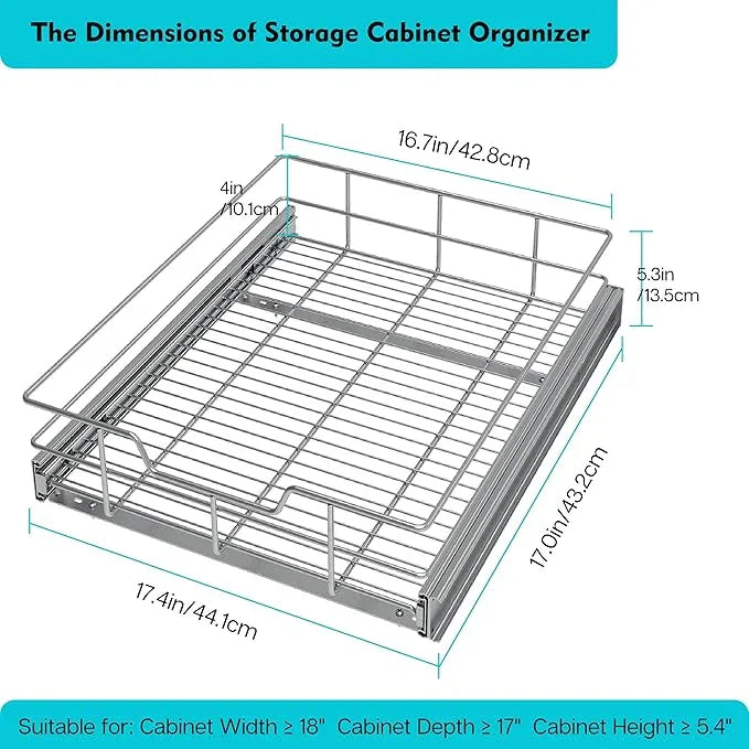 Pull Out Cabinet Organizer 17" W X 17" D, Slide Out Drawers For Kitchen Organizers and Storage, Pull Out Drawers For Cabinets Capacity Heavy Duty Caddy, Cabinet Shelves Chrome-Plated, Bathroom Pantry - NeatNest