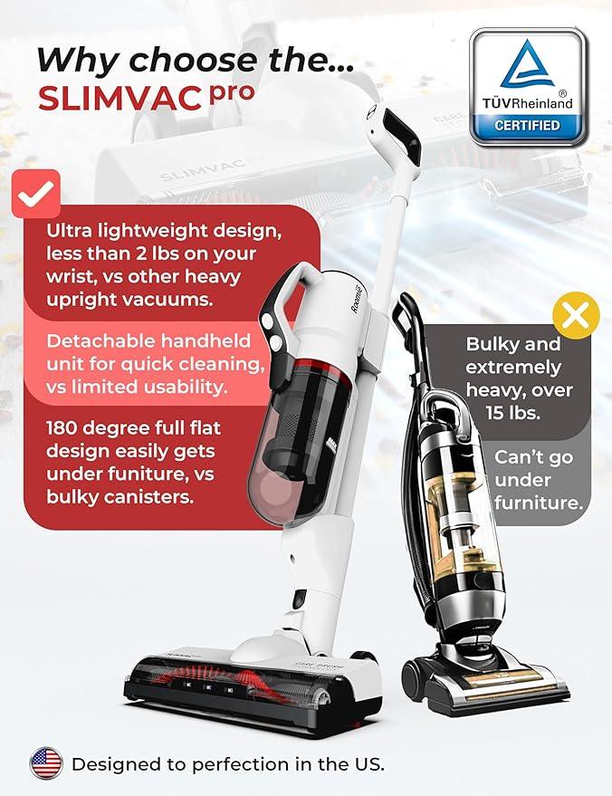 Roomie Tec SlimVac Pro Cordless Vacuum Cleaner for Home - 2200mAh Battery, High Suction Power, Lightweight, Detachable Handheld with HEPA Filter – Multi-Surface Cleaning for Carpets, Hard Floors, Cars - NeatNest