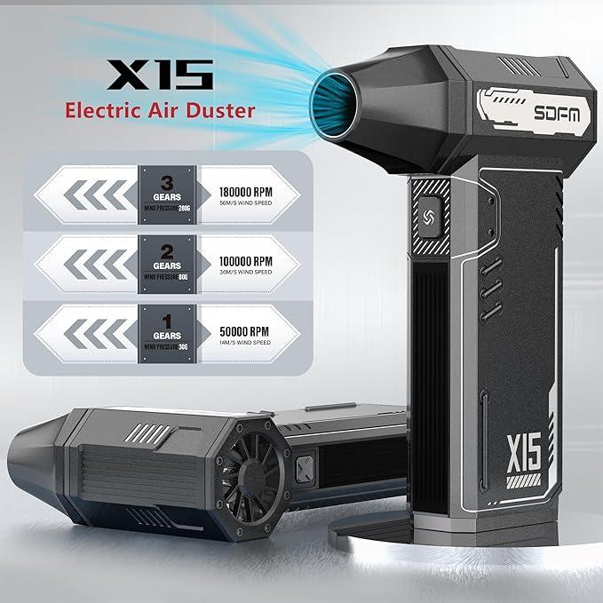SDFM Compressed Air Duster - 180,000 RPM Snow Blower - with Brushless Motor, 3-Gear Adjustable Air Duster - for Keyboard, PC, Car, Air Bed, and Home Cleaning (X15) - NeatNest