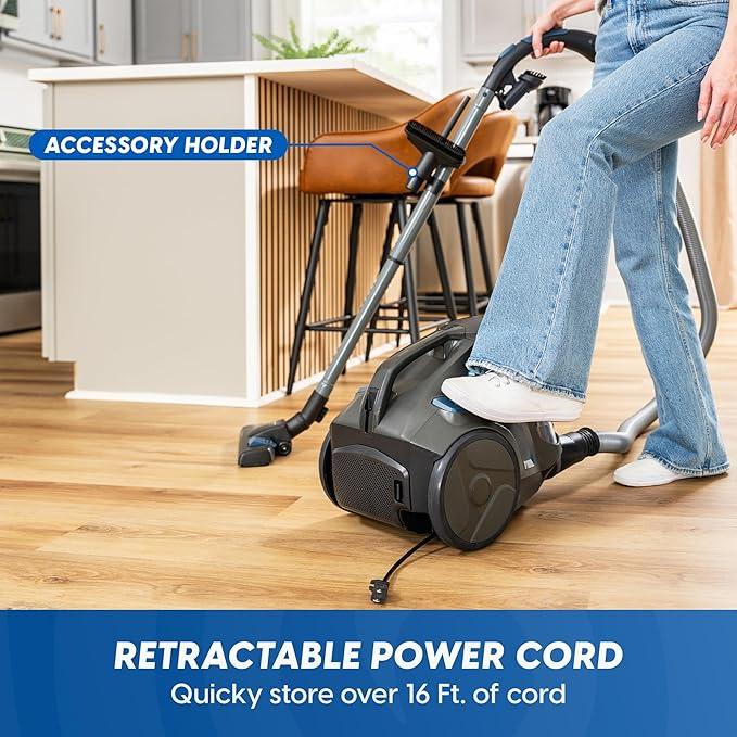 Vacmaster CC0501 Ultra Silent Bagless Canister Vacuum Powerful Cleaner with HEPA Filtration, One-Touch Release Dust Cup, Built-in Dust Tool & Retractable Cord for Low-Pile Carpet and Hard Floor - NeatNest