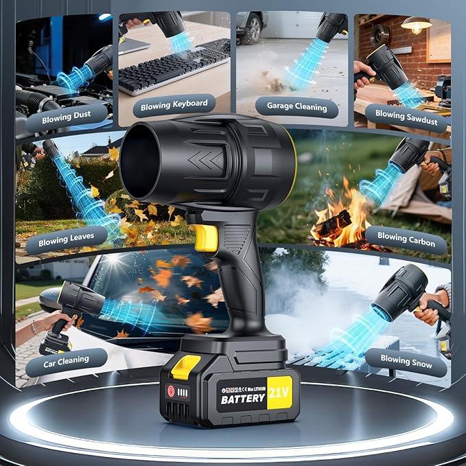 Handheld Leaf Blower Cordless with 2 Battery and Charger, 550CFM Lightweight Electric Cordless Leaf Blowers, 21V Battery Powered Leaves Blowers for Lawn Care, Patio, Car and Dus (Black) - NeatNest