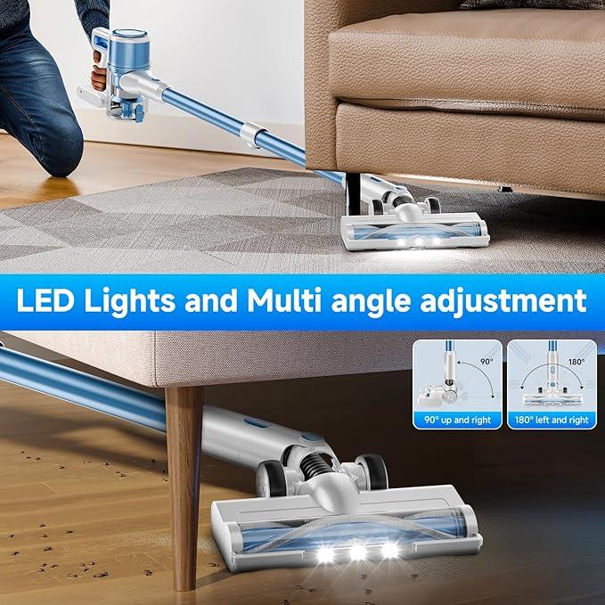 Cordless Vacuum Cleaner for Home - Lightweight, Stick Vacuum Clean with Rechargeable Battery, Max 45Mins Runtime, 8 in 1 Handheld Vacuum for Hardfloor & Carpets Pet Hair, Blue&White - NeatNest