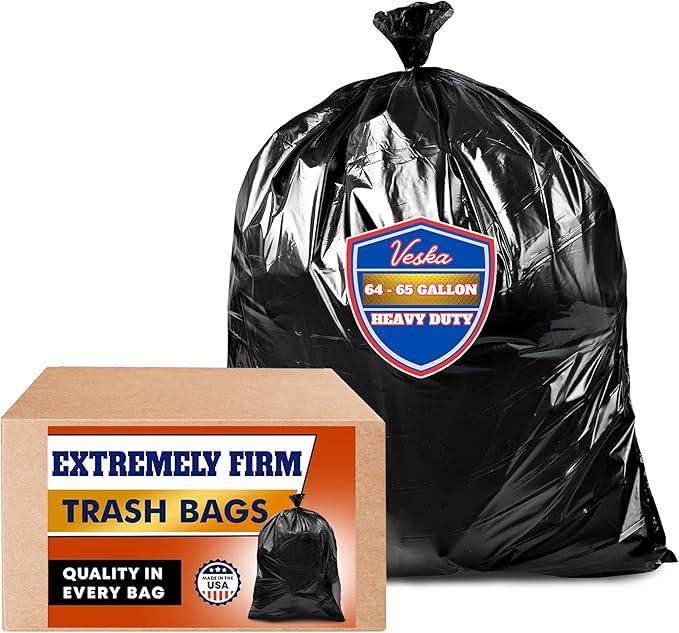 Veska 65 Gallon Trash Bags for Toter, (Value-Pack 50 Count w/Ties) Extra Large 64 Gallon Heavy Duty, 60 Gal Trash Bags Outdoor Garbage Can Liner for CustodiansExtra Large Garbage Bag 70 Gallon - NeatNest