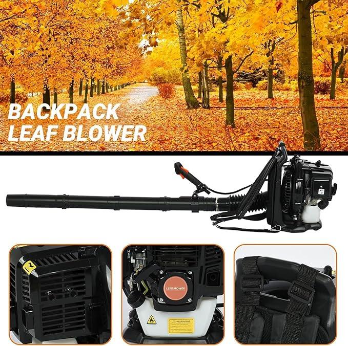 Backpack Leaf Blower,52CC Backpack Leaf Blower Gas Powered,550CFM 2-Stroke Engine Gas Leaf Blower,Powerful Air Cooling Gasoline Backpack Blower Snow Blower for Garden Yard (550CFM Black) - NeatNest