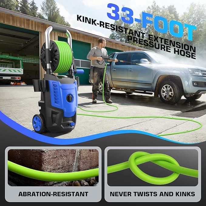 Pressure Cleaner- High Power Cleaner with 33FT Hose, 4 Nozzles and Foam Cannon, for Home, Cars, Fences, Patio, 2025 Upgraded(Blue) - NeatNest