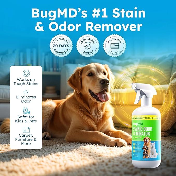 BugMD Enzyme Cleaner for Dog & Cat Urine | Pet Stain and Odor Remover for Carpet & Home | Unscented Urine Destroyer & Deodorizer - NeatNest