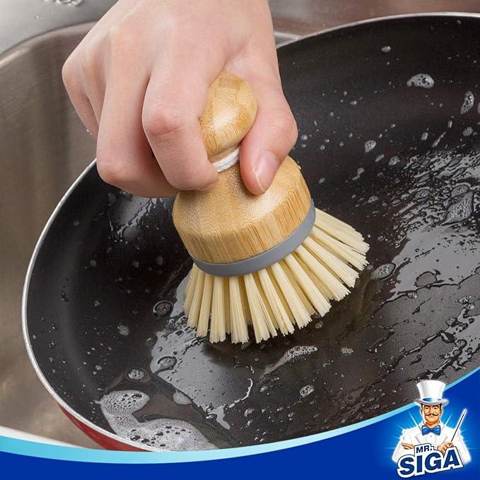 MR.SIGA Bamboo Palm Brush, Scrub Brush for Dishes Pots Pans Kitchen Sink Cleaning, Pack of 2 - NeatNest