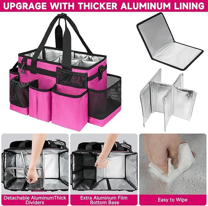 Cleaning Caddy Bag, Cleaning Supplies Organizer for Housekeepers, Housekeeping Caddy with Handle and Detachable Padded Cushion, Pink - NeatNest