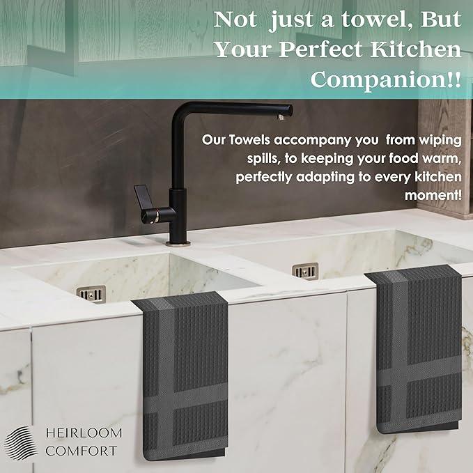 3 Pack Multi Color Waffle Weave Kitchen Towels, 16x26 Inch, 100% Cotton, Super Absorbent, Quick Dry, Hand Towels for Drying Dishes, Cleaning, Durable - White, Grey, Black - NeatNest