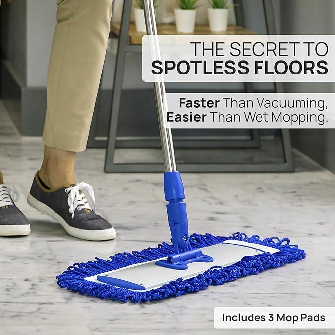Microfiber Wholesale 24" Microfiber Mop System - Clean & Dust Hardwood, Laminate, & Tile Floors, Reusable Mop Heads, Adjustable Handle, Washable Micro Fiber Wet & Dry Pads, Industrial & Commercial - NeatNest