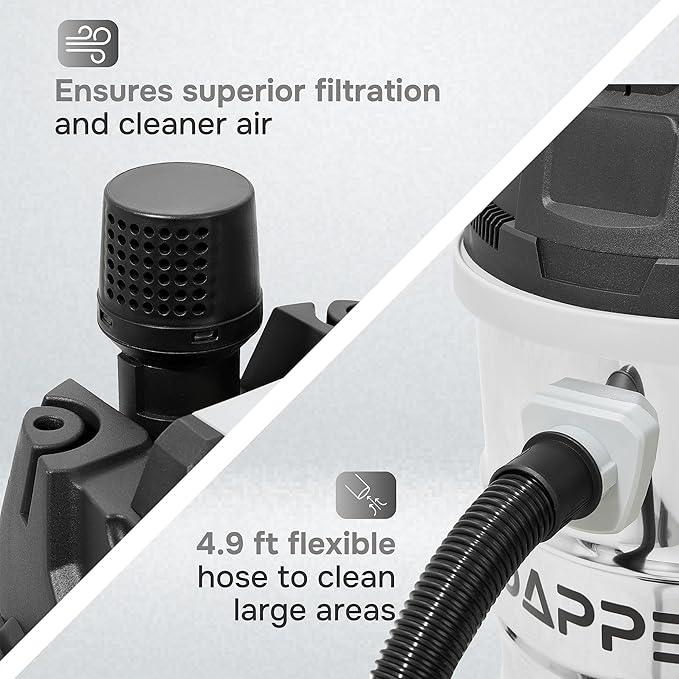 10 Gallon 4.0 Peak HP Wet/Dry Vacuum, Stainless Steel Tank, 3 in 1 Function Portable Shop Vacuum with Attachments, Ideal for Jobsite, Garage & Workshop. - NeatNest