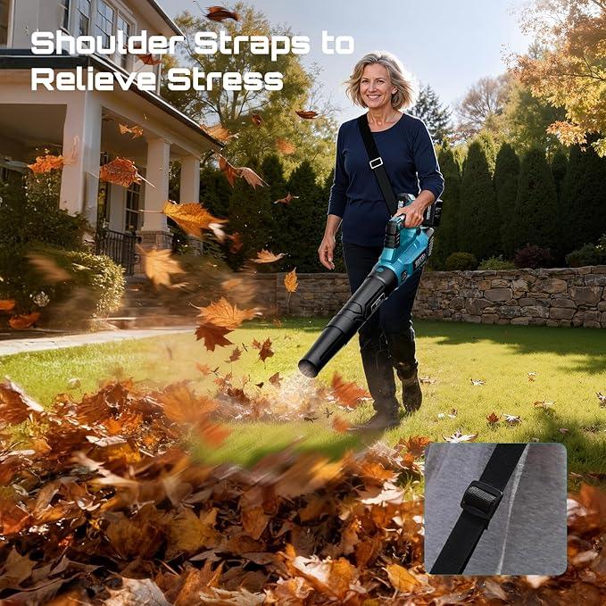 SEESII 40V Leaf Blower Cordless, 600CFM 160MPH Brushless Motor Leaf Blower with 2 * 5200mAh Batteries and Charger, Turbo Button & Variable Speed Control Electric Blower for Lawn Care, Dust and Debris - NeatNest