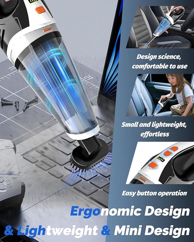 BRL Handheld Vacuum Cordless Car Vacuum Cleaner Rechargeable with LED, Hand Vacuum Lightweight, High Power Suction, Hand Held Vacuum Washable Filter and Multi-Nozzles for Car, Home Office, Pets - NeatNest