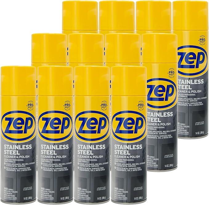 Zep Stainless Steel Cleaner and Polish - 14 oz (Case of 12) ZUSSTL14 - Protects Metal Surfaces From Fingerprints, Soil & Water Spots - NeatNest