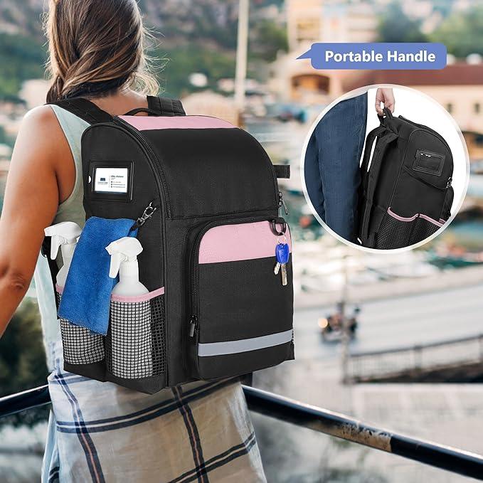 LoDrid Cleaning Bag with Thickened Adjustable Shoulder Straps, Large Cleaning Caddy Organizer with Multiple Pockets for Cleaning and Housework, Pink (Patent Designed) - NeatNest
