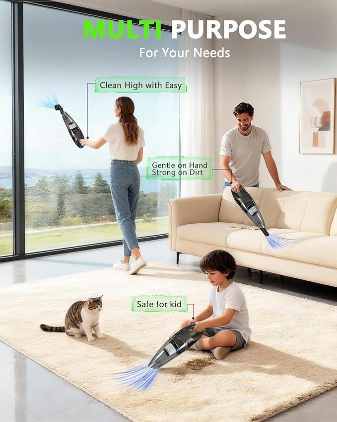 Handheld Vacuum Cordless, 11KPA Strong Suction & 25 Mins Runtime Brushless Motor, Rechargeable Car Vacuum Cleaner with 2 HEPA Filter/Multi-Accessories/Lightweight, for Home/Car/Office Cleaning - NeatNest