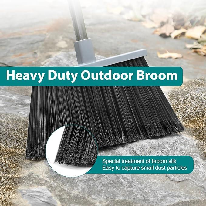 PBHEPJ Broom, Outdoor Broom for Floor Cleaning, 58" Long Stainless Steel Handle, Hard Bristle Angle Broom for Sweeping Indoor, Commercial, Industrial, Garage, Kitchen - NeatNest