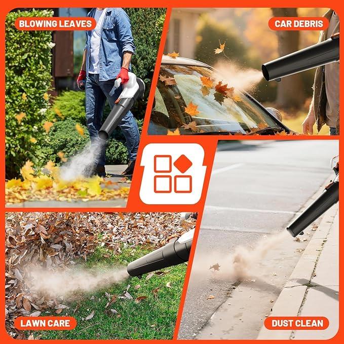 Litheli Cordless Leaf Blower with 2 Batteries (Works as Portable Power Bank), Ultra-Lightweight Electric Blower for Driveways, Patios & Decks, 2-Speed 350CFM for Dry Leaves, Dust & Car Drying - NeatNest