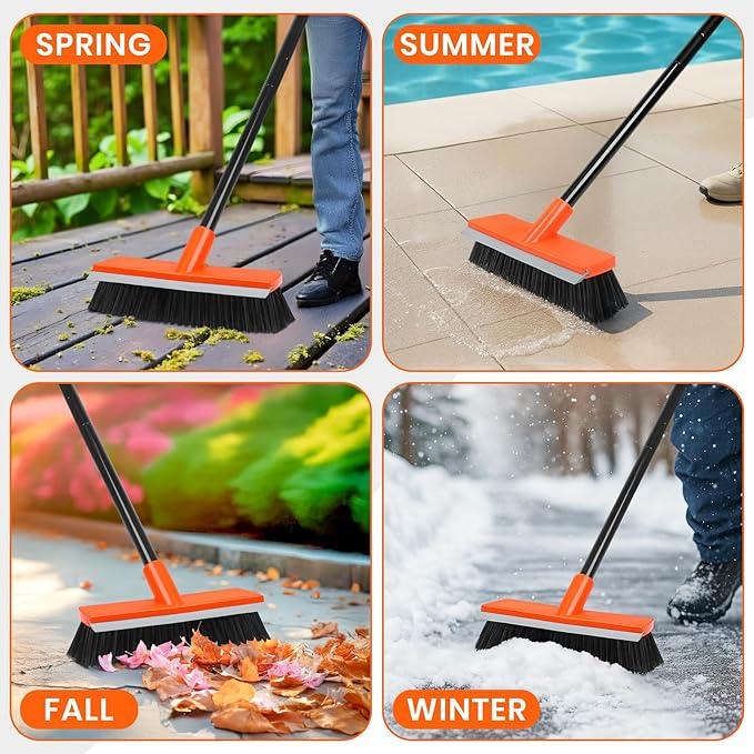 Deck Brush with Long Handle, Stiff Bristle Floor Scrub Broom, 55'' Outdoor Scrubber Remove Dirt, Leaves, Snow on Carpet, Patios, Garage, Concrete - NeatNest