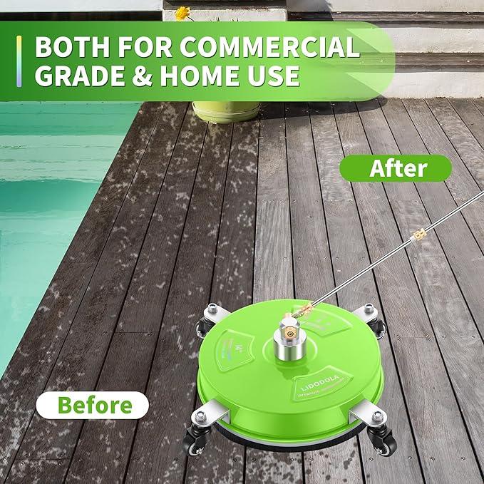 14" Pressure Washer Surface Cleaner with 4 Wheels - Coated Green Stainless Steel Surface Cleaner for Pressure Washer Attachment for Concrete, Patio, Sidewalk, Deck and Driveways - PWS14G - NeatNest