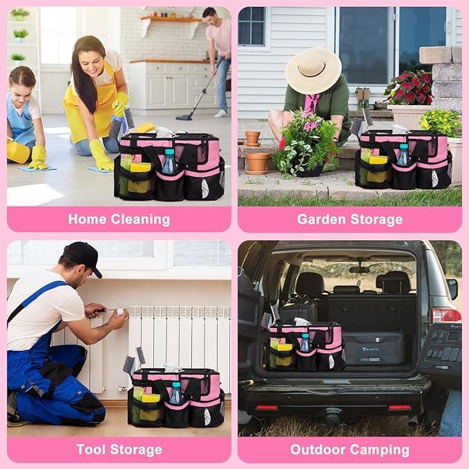 Large Cleaning Caddy Tote Bag with 4 Foldable Dividers Sturdy Support Board, Waterproof Cleaning Tools Organizer with Adjustable Shoulder Strap Waist Belt for Housekeepers, Cleaners Professional Use - NeatNest