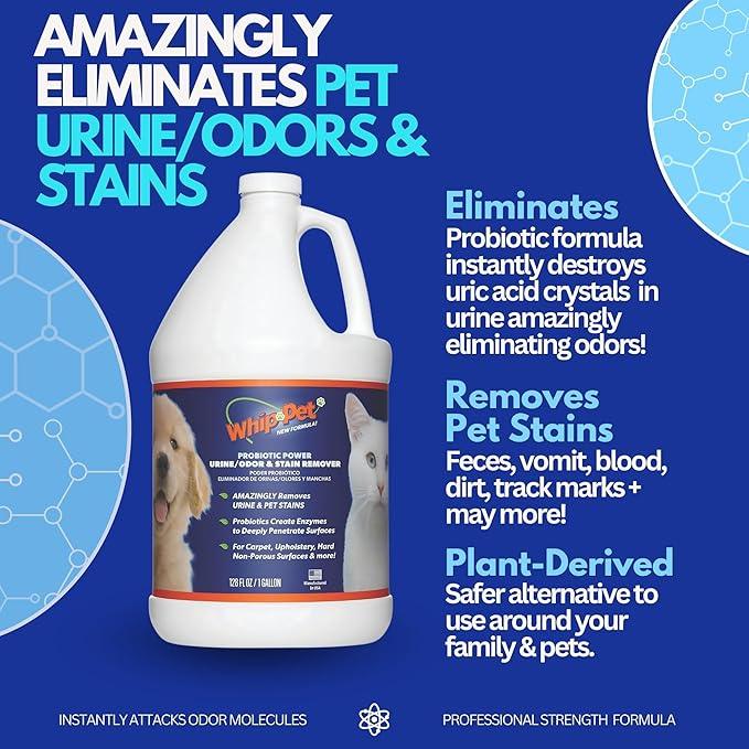 Whip-Pet Pet Odor Eliminator and Stain Remover - Enzymatic Cleaner for Dog Urine and Carpet Odor Eliminator - Pet Odor Remover - 128 fl oz / 3.78L - NeatNest