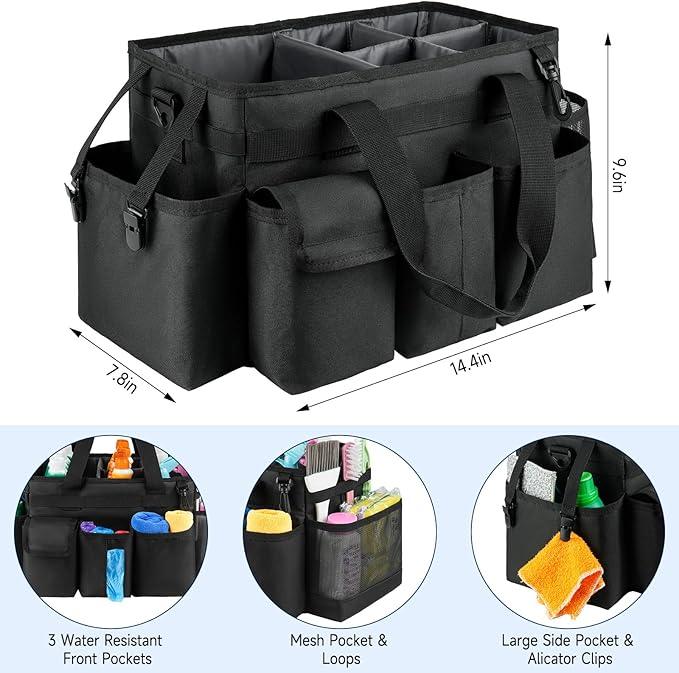 Cleaning Caddy,Cleaning Bag for Housekeepers,Cleaning Supplies Organizer with Handle,Black - NeatNest