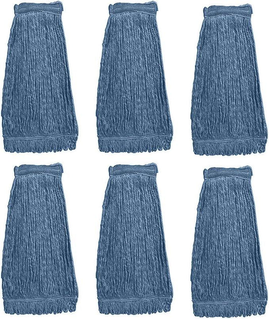 KLEEN HANDLER HEAVY DUTY Commercial Mop Head Replacement, Wet Industrial Blue Cotton Looped End String Cleaning Mop Head Refill (Pack of 6) - NeatNest
