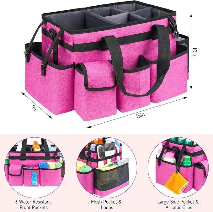 Cleaning Caddy Bag,Large Cleaning Supplies Organizer with Handle for Housekeepers,Red - NeatNest