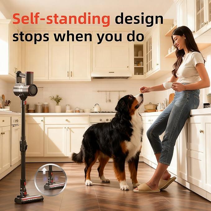 Cordless Vacuum Cleaner with Back-Saving&Self-Standing,450W/40Kpa Powerful Suction Stick Vacuum Cleaners for Home,45Min Stick Vacuum Cordless for Hard Floors,Carpets,Pet Hair,Car - NeatNest