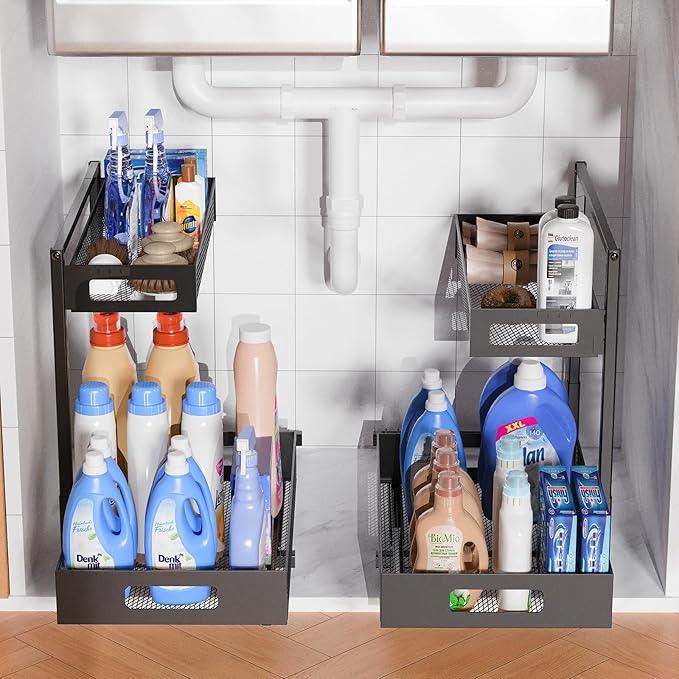 Under Sink Organizer, Silk-Smooth Metal Sliding Drawer Organizers and Storage Rack, Pull Out Cabinet Shelf for Kitchen, Bathroom, Pantry, Cabinet, Closet - NeatNest