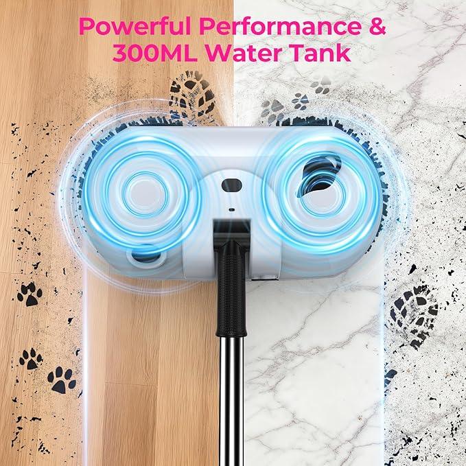ScrubWiz Cordless Electric Spin Mop with Water Sprayer, Self-Propelled Floor Cleaner for Hardwood & Tile, Quiet Cleaning, Adjustable Handle, 2500mAh Long-Lasting Battery, 300ml Tank, Snow White - NeatNest