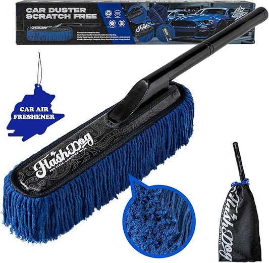 Flash Dog Car Duster Exterior - 25" Wood Handle Wax Cotton Hair Scratch Free Cleaning for Cars/SUV/Truck/RV Roofs & Windshields | Waterless Dust & Pollen Remover - NeatNest