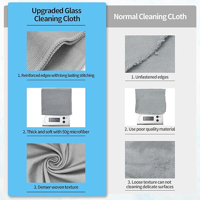 HOMERHYME Microfiber Cleaning Cloth - 10 Pack Glasses Cleaning Cloth, 16" x 14" Window Cleaning Rags, Streak Free Lint Free Polishing Cloths Wipes for Eye Glass, Stainless Steel, Windshield, Grey - NeatNest