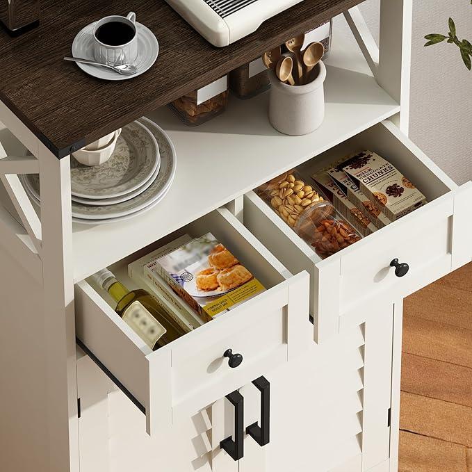 ChooChoo Farmhouse Storage Cabinet, Bathroom Floor Cabinet with Doors and Drawers, Kitchen Pantry Cabinet for Living Room, Laundry, White - NeatNest
