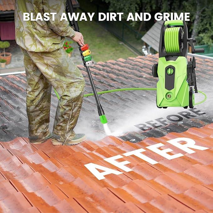 Pressure Washer 5001PSI Power Washers Powered with 33ft Pressure Hose, 4 Nozzle and Foam Cannon, powerwashers for Home, Cars, Fences, Patio, Green - NeatNest
