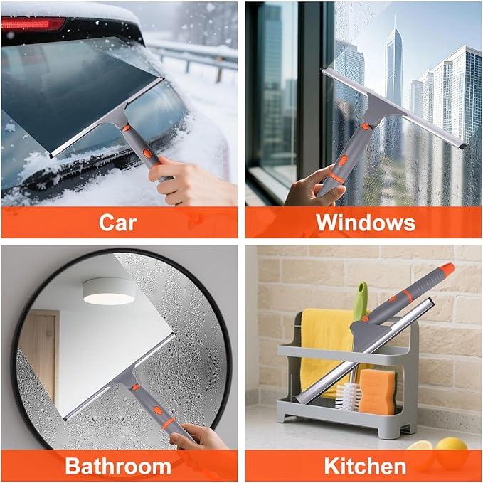 ITTAHO Swivel Shower Squeegee for Glass Doors, All-Purpose Anti-Slip Window Squeegee with 2 Blades, Window Cleaner Tool Bathroom Squeegee for Shower Doors, Tile Shower Walls，Mirrors,Car Windshields - NeatNest