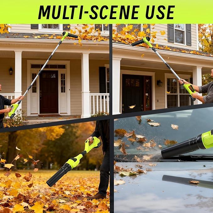 Cordless Leaf Blower, 21V Leaf Blowers, 580CFM/180MPH Brushless Motor, with 2 Lightweight Batteries 3.0Ah & Charger, and 3-Speed Leaf Blower 2-in-1 Design with Gutter Cleaning Kit for Garden & House - NeatNest